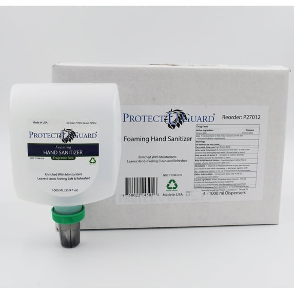 Protect U Guard Foaming Alcohol Hand Sanitizer, Fragrance-Free, 1 Liter Dispenser Refill, Carton of 4 Refills (Requires Dispenser Sold Separately)