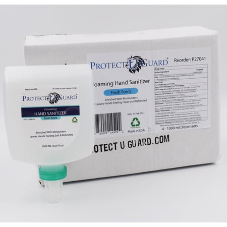 Protect U Guard Foaming Alcohol Hand Sanitizer, Fresh Scent, 1 Liter Dispenser Refill, Carton of 4 Refills (Requires Dispenser Sold Separately)