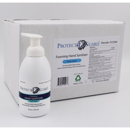 Protect U Guard Foaming Alcohol Hand Sanitizer, Fresh Scent, 18 Ounce, Carton of 12 Bottles