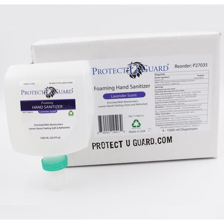 Protect U Guard Foaming Alcohol Hand Sanitizer, Lavender Scent, 1 Liter Dispenser Refill, Carton of 4 Refills (Requires Dispenser Sold Separately)