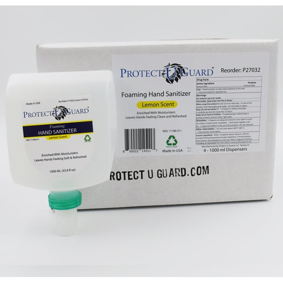 Protect U Guard Foaming Alcohol Hand Sanitizer, Lemon Scent, 1 Liter Dispenser Refill, Carton of 4 Refills (Requires Dispenser Sold Separately)