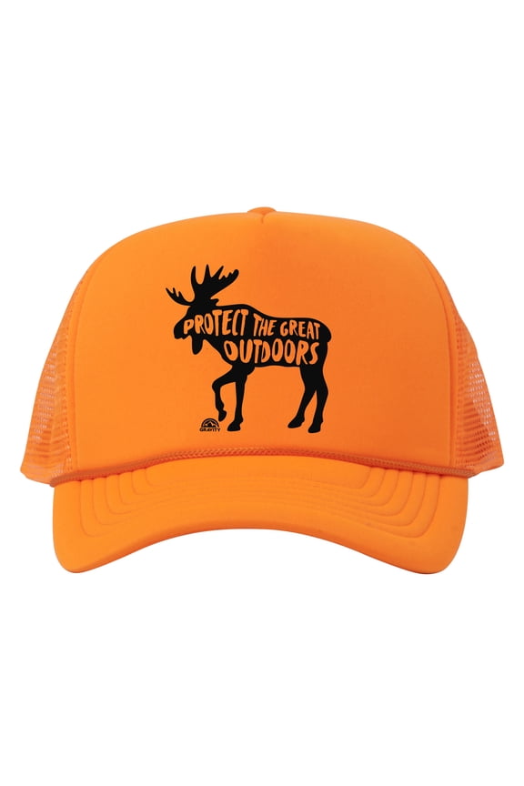 Protect the Great Outdoors Moose Trucker Hat w/ Rope Brim - Neon Orange