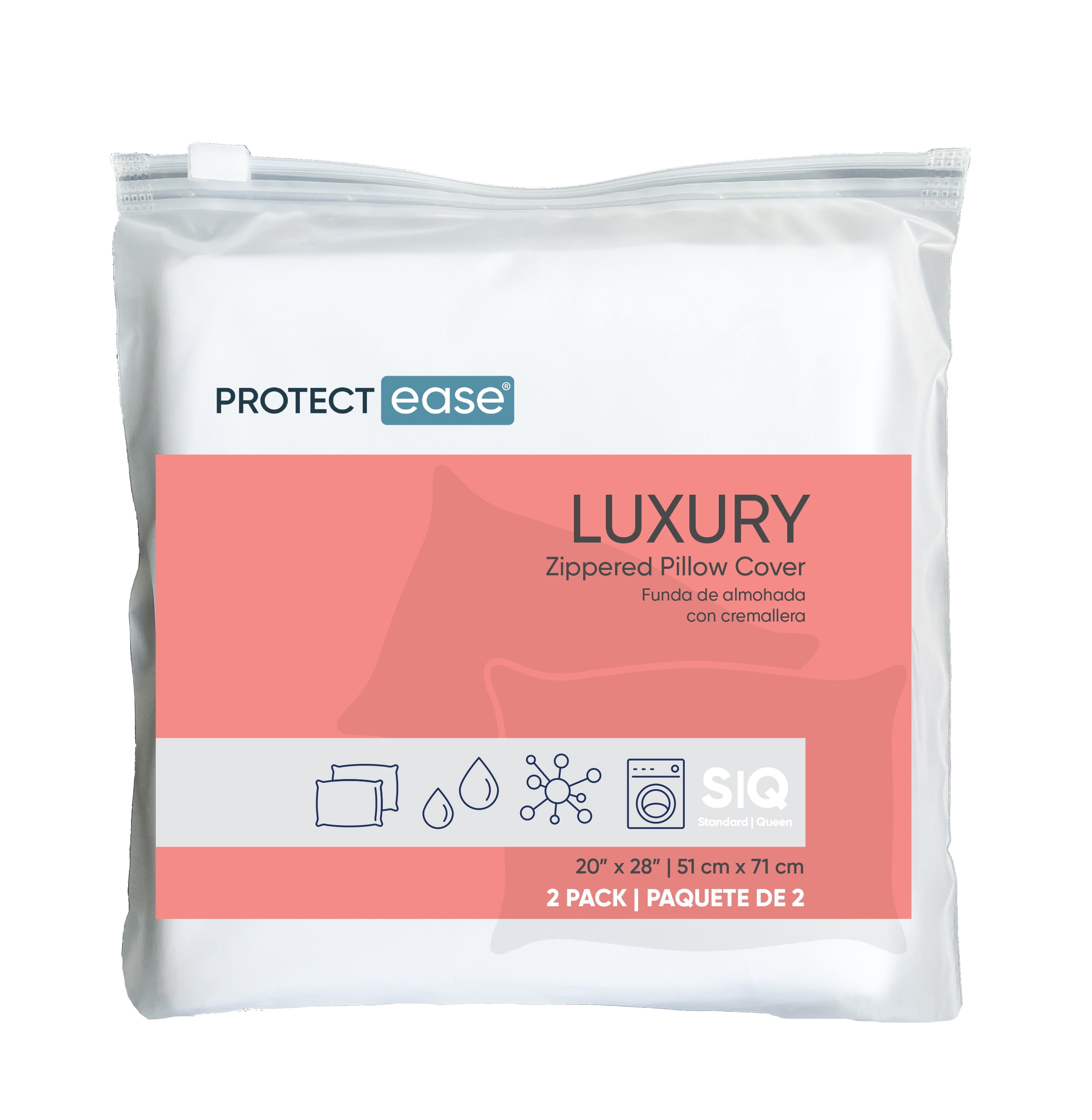 Luxury Pillow Protector, Zippered, Standard/Queen, 2-Pack