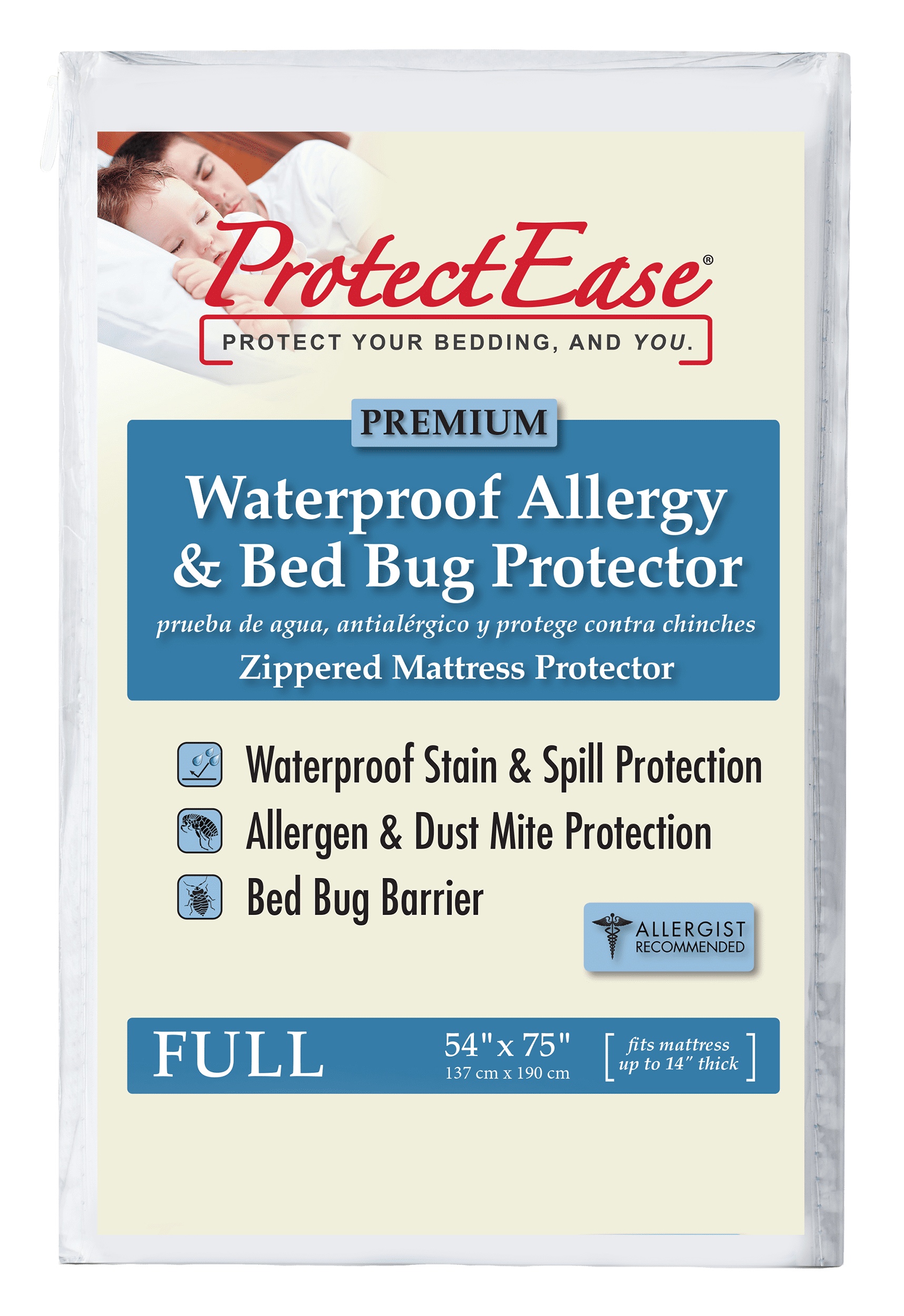 Full Waterproof White Polyester Zippered Mattress Protector