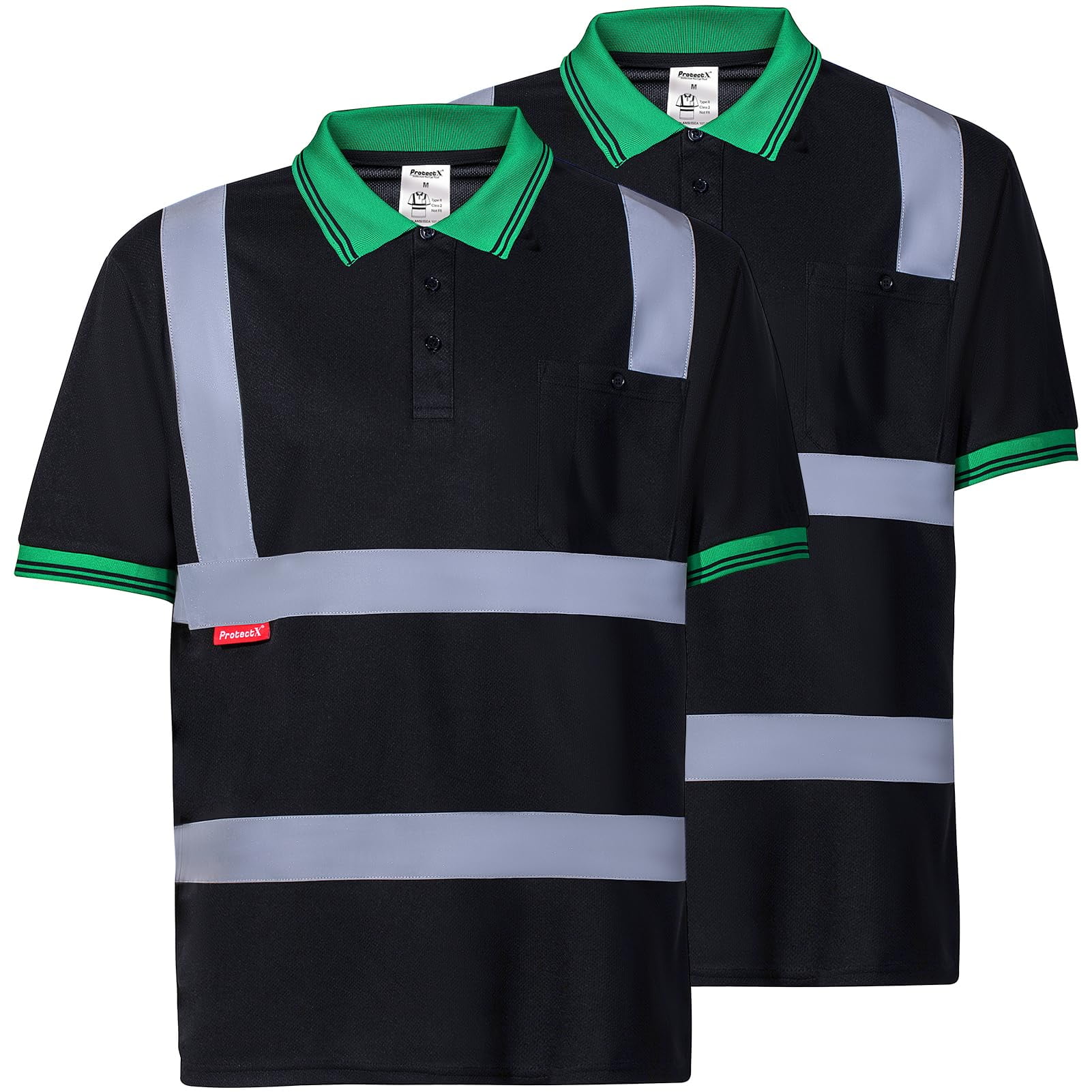 ProtectX 2 Pack Hi Vis Short Sleeve Reflective Polo Shirts, Safety Work ...