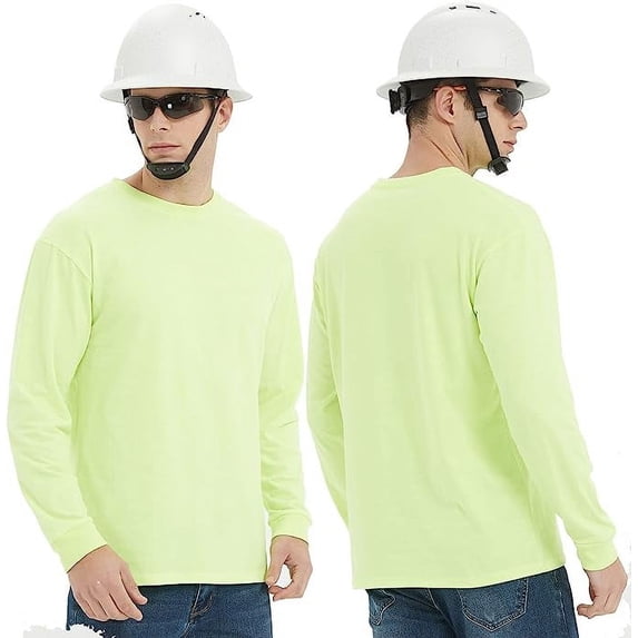 ProtectX 2-Pack High Visibility Long Sleeve Construction Work T-Shirts, Comfortable Cotton Blend Men's Athletic Shirt