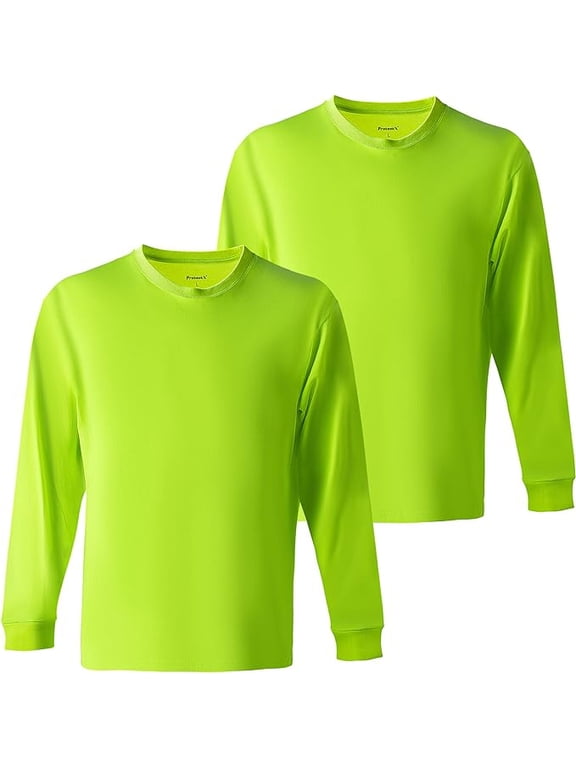 2-Pack High Visibility Long Sleeve Construction Work T-Shirts, Comfortable Cotton Blend Men's Athletic Shirt