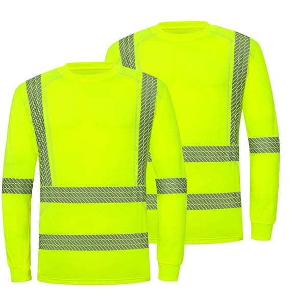 ProtectX 2 Pack High Visibility Long Sleeve Safety Reflective Shirts, Construction Work Shirt for Men, ASIN Class 3 Type R Green Long Medium