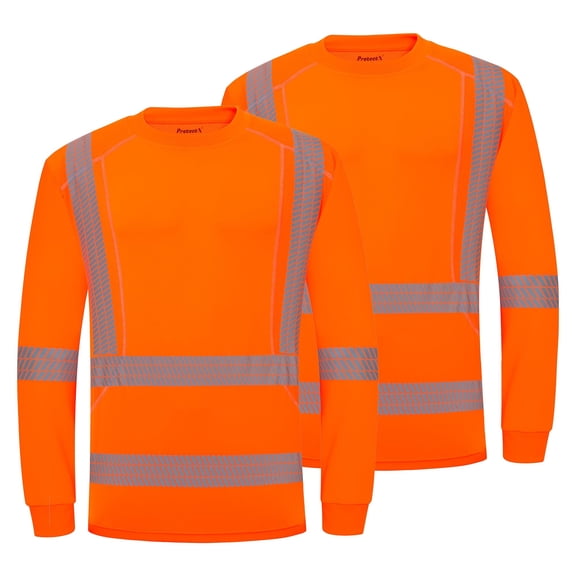 ProtectX 2 Pack High Visibility Long Sleeve Safety Reflective Shirts, Construction Work Shirt for Men, ASIN Class 3 Type R Orange Long 2X-Large
