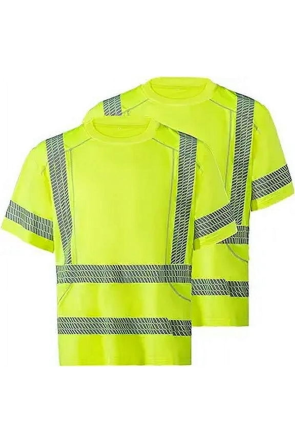 2 Pack High Visibility Short Sleeve Safety Reflective T Shirts, Construction Work Shirt for Men, ASIN Class 3 Type R, Lime Green - X-Large