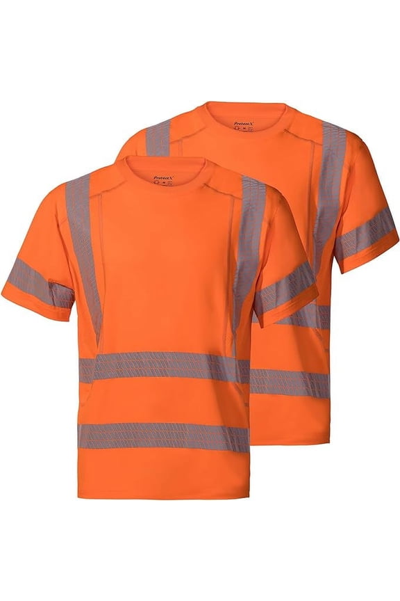 2 Pack High Visibility Short Sleeve Safety Reflective T-Shirts, Construction Work Shirt for Men, Class 3 Type R, Orange - 2X-Large