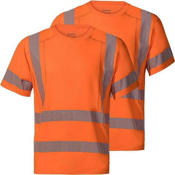 ProtectX 2 Pack High Visibility Short Sleeve Safety Reflective T-Shirts, Construction Work Shirt for Men, Class 3 Type R, Orange - 3X-Large