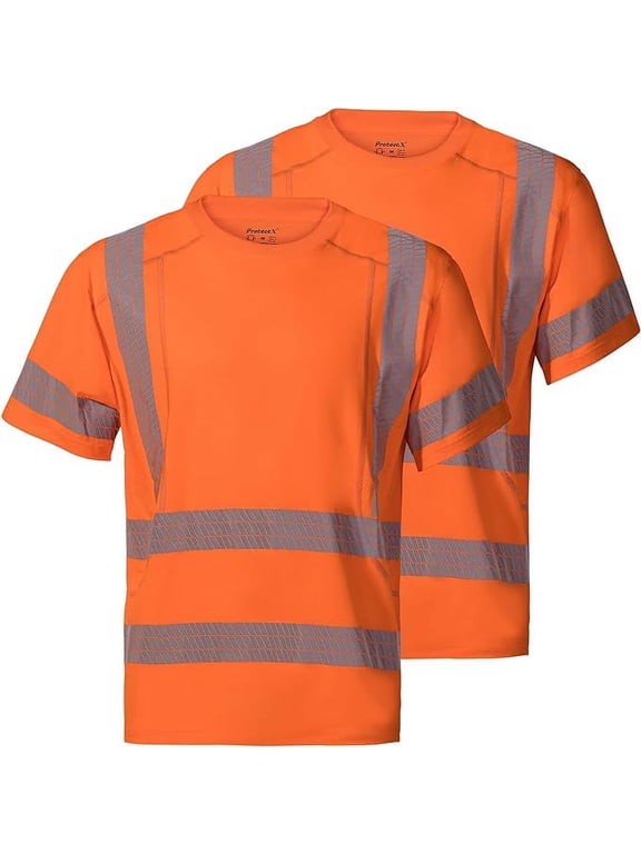 2 Pack High Visibility Short Sleeve Safety Reflective T-Shirts, Construction Work Shirt for Men, Class 3 Type R, Orange - Small