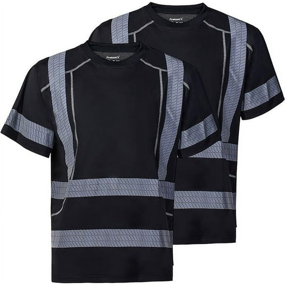 ProtectX 2 Pack High Visibility Short Sleeve Safety Reflective T Shirts, Construction Work Shirt for Men, Type R, Black - X-Large