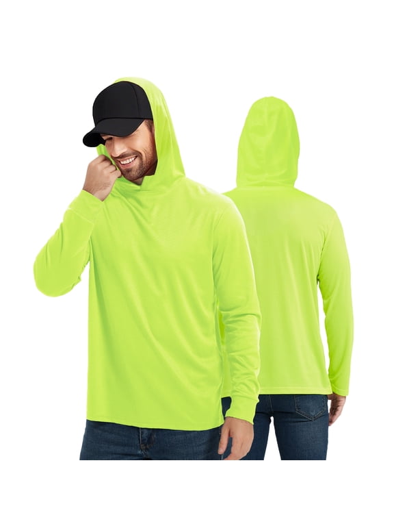 2 Pack High Visibility Sun Protection Lightweight Long Sleeve Hoodie, UPF 50+ Quick-Dry, SPF UV Shirt, Active Wear - Neon Green