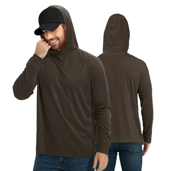 ProtectX 2-Pack Men High Visibility Lightweight Long Sleeve Hoodie, UPF 50  Sun Protection T Shirts, SPF Outdoor UV Shirt Dark Brown Large