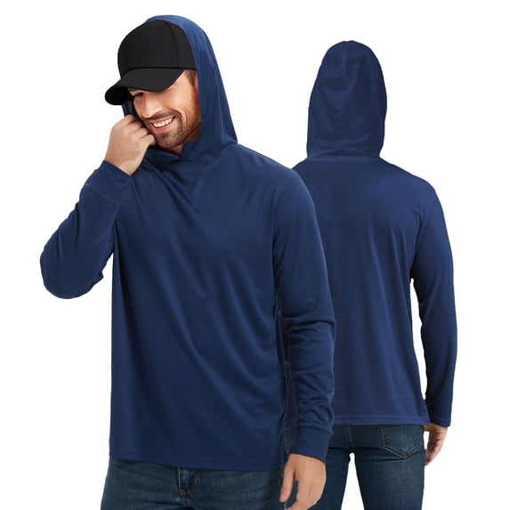 ProtectX 2-Pack Men High Visibility Lightweight Long Sleeve Hoodie, UPF 50+ Sun Protection T Shirts, SPF Outdoor UV Shirt Navy Blue XXXX-Large