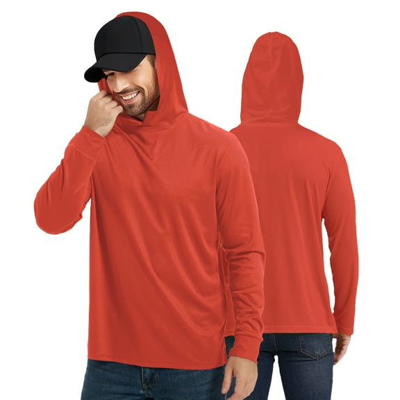 ProtectX 2-Pack Men High Visibility Lightweight Long Sleeve Hoodie, UPF 50+ Sun Protection T Shirts, SPF Outdoor UV Shirt Red XX-Large
