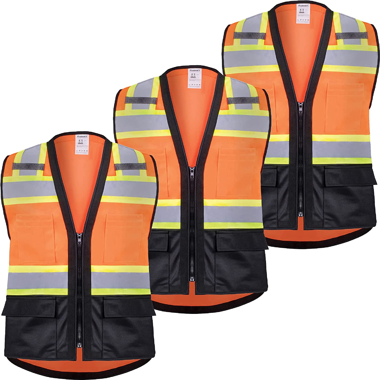 ProtectX 6 Pockets High Visibility Zipper Front Safety Vest with