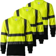 ProtectX 3-Pack High Visibility Heavy-duty Long Sleeve Reflective Safety T-Shirt Type R Class2, US Size M, Green