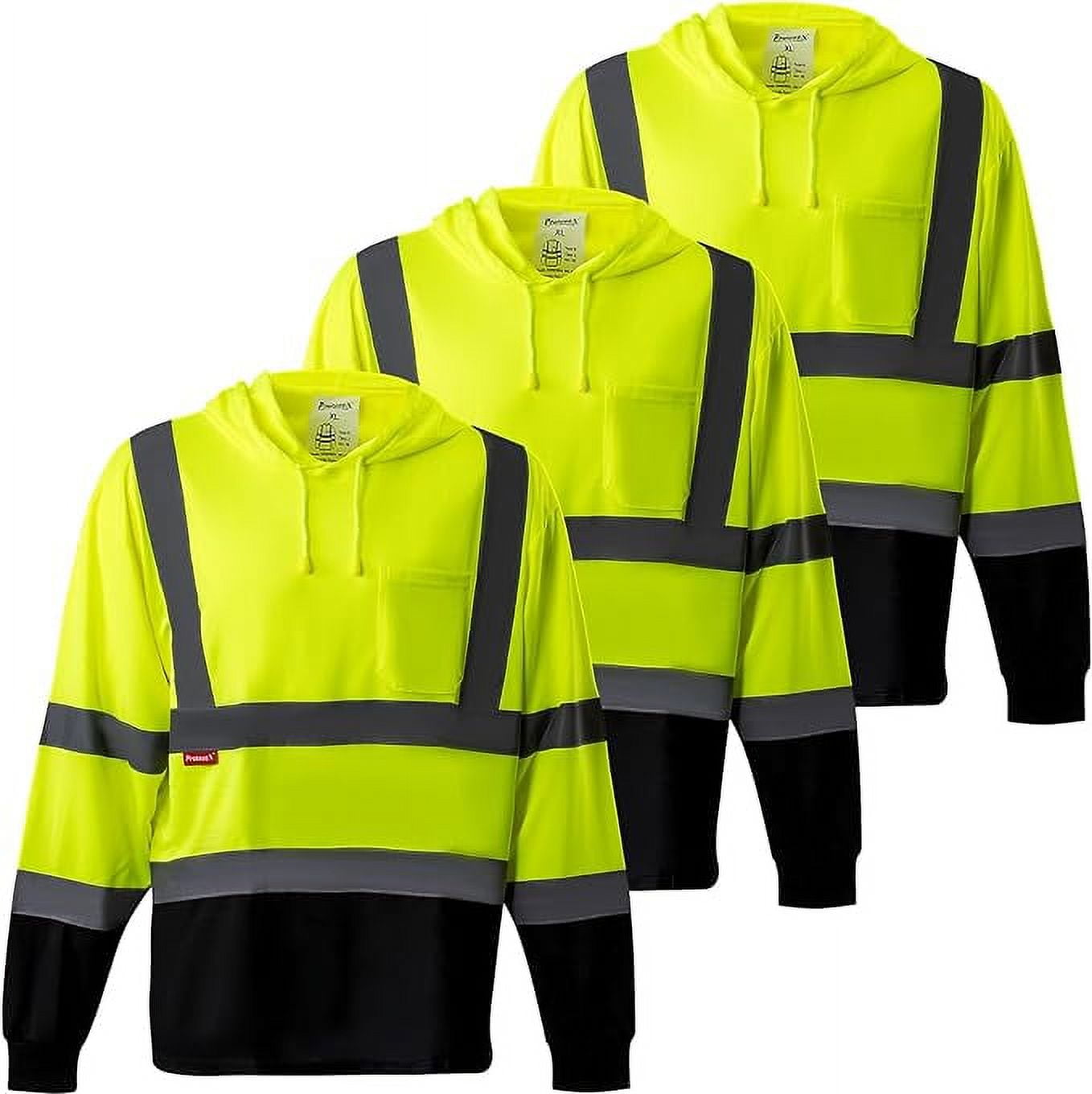ProtectX 3Pack High Visibility Heavyduty Long Sleeve Reflective Safety TShirt with hat, Type