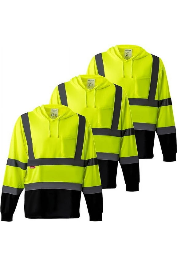 3-Pack High Visibility Heavy-duty Long Sleeve Reflective Safety T-Shirt with hat, Type R Class2, Green - Small