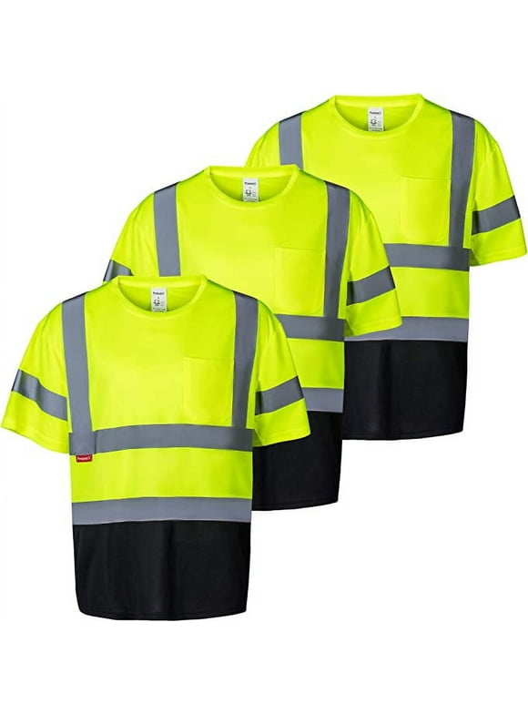 ProtectX 3-Pack High Visibility Lime Green Heavy-Duty Short Sleeve Reflective Safety T-Shirt, US Size M