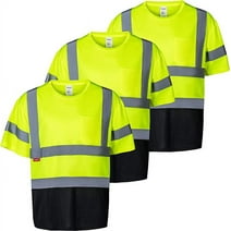 ProtectX 3-Pack High Visibility Lime Green Heavy-Duty Short Sleeve Reflective Safety T-Shirt, US Size S