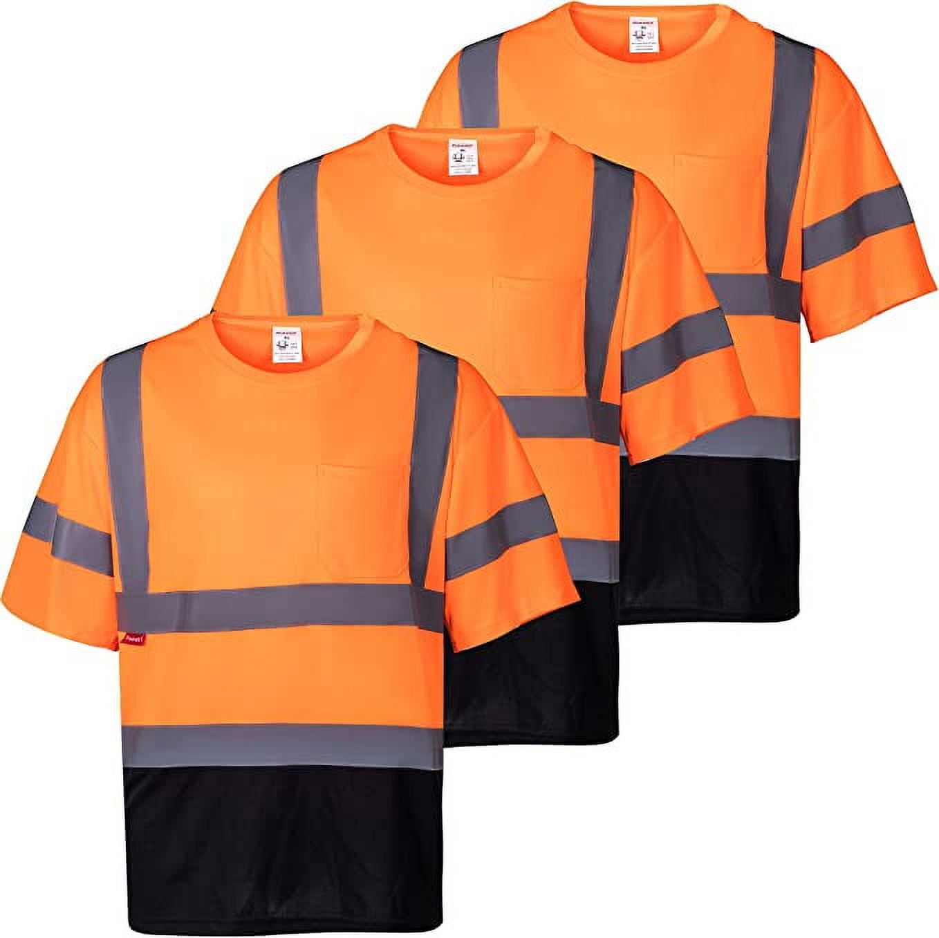 ProtectX 3 Pack High Visibility Lime Orange Heavy Duty Short Sleeve Reflective Safety T Shirt US Size S