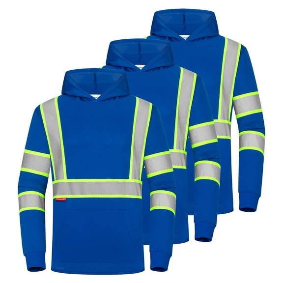 ProtectX 3 Pack High Visibility Safety Shirts with Reflective Strips for Men Women Hooded Hi Vis Shirts for Construction Work Blue 3X Large