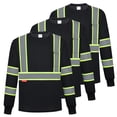 thumbnail image 1 of ProtectX 3-Pack Men's High Visibility Heavy Duty Breathable Long Sleeve Reflective Safety T-Shirts for Work Warehouse Construction, Class 2, Black - 3X Large, 1 of 10