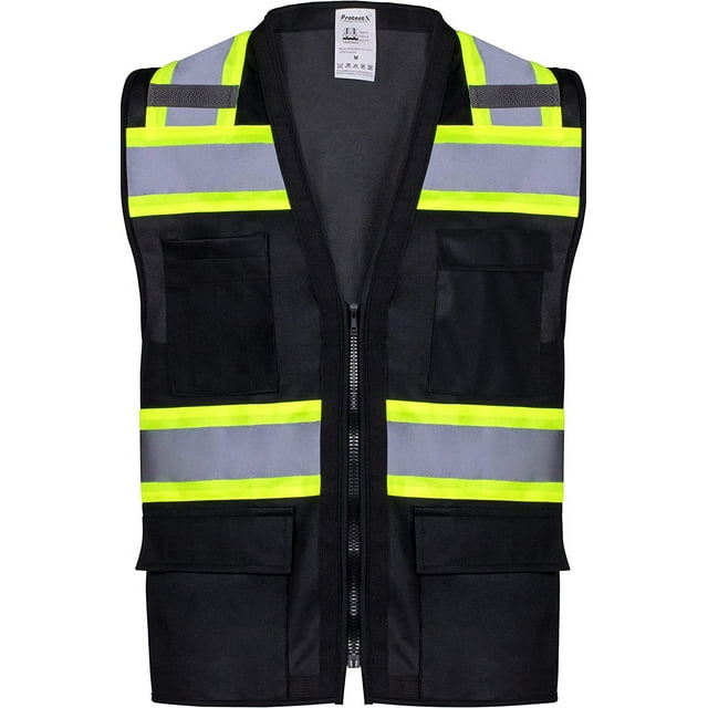 ProtectX 6 Pockets High Visibility Zipper Front Safety Vest with Reflective Tape Strips