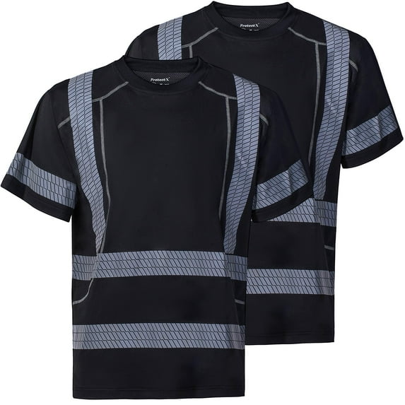 ProtectX Class 3 High Visibility Shirts for Men Reflective Safety Hi Vis T Shirt Short Sleeve Construction Work Shirt 2 Pack Black 3X-Large