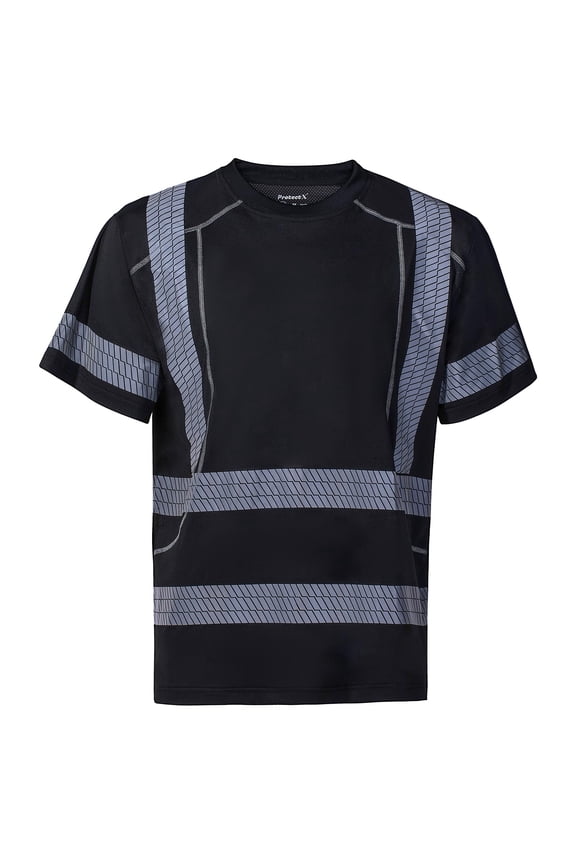 Class 3 High Visibility Shirts for Men Reflective Safety Hi Vis T Shirt Short Sleeve Construction Work Shirt Black Large