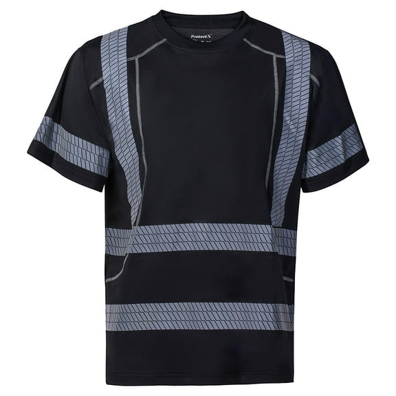 ProtectX Class 3 High Visibility Shirts for Men Reflective Safety Hi Vis T Shirt Short Sleeve Construction Work Shirt Black Medium