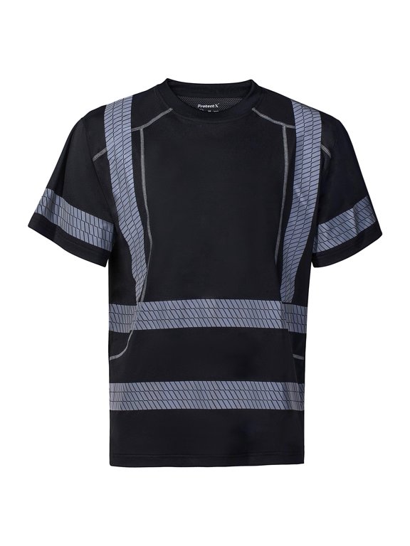 Class 3 High Visibility Shirts for Men Reflective Safety Hi Vis T Shirt Short Sleeve Construction Work Shirt Black Medium