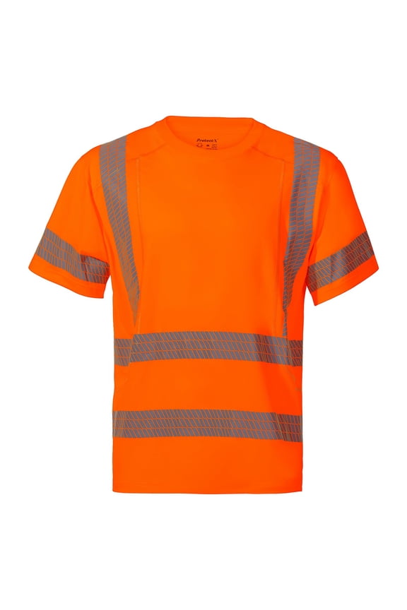 Class 3 High Visibility Shirts for Men Reflective Safety Hi Vis T Shirt Short Sleeve Construction Work Shirt Orange Medium