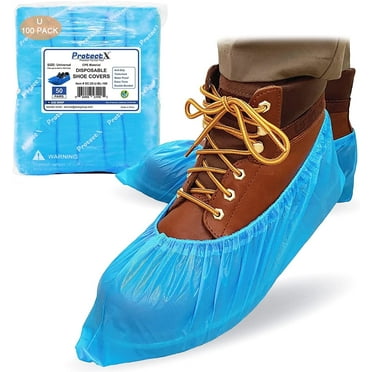ProtectX Disposable Shoe & Boot Covers, 100-pack (50 pairs), Waterproof, Slip Resistant, Boot & Shoe Covers, Durable CPE plastic, Fits up to Men’s 10.5 US Size and Women’s 12 US Size Shoes