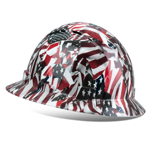 ProtectX Full Brim Hard Hat Ventilated Construction Helmet OSHA Approved Safety Hard Hat Made of Fiberglass 6-Point Suspension Protective Gear Premium American Flag Design