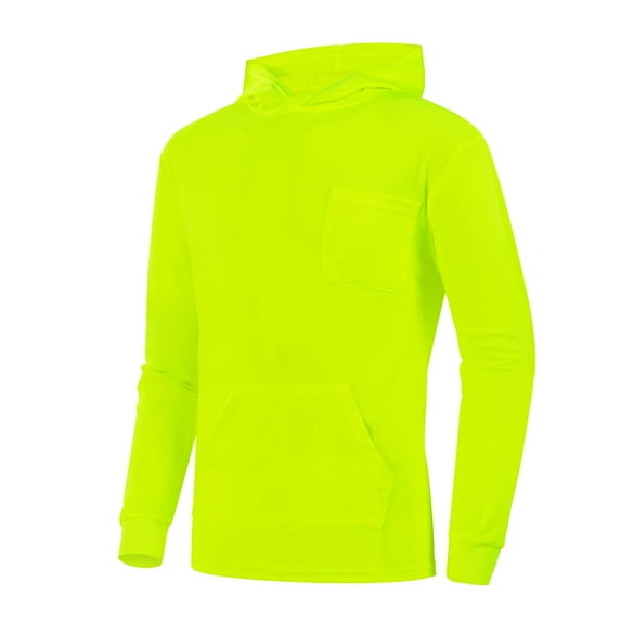 ProtectX Hi Vis Hoodie with Pockets, Long Sleeve High Visibility Hoodie, Lightweight Quick Dry Safety Shirts with Hood, Green Small