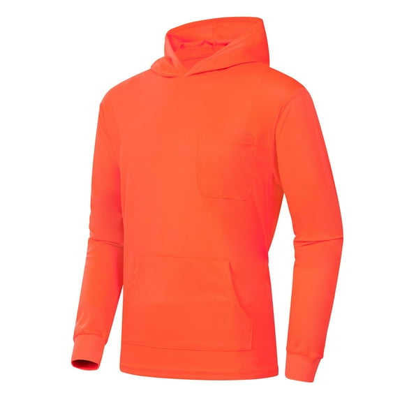 ProtectX Hi Vis Hoodie with Pockets, Long Sleeve High Visibility Hoodie, Lightweight Quick Dry Safety Shirts with Hood, Orange XXXX-Large