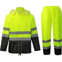 ProtectX Hi Vis Rain Suit for Men, Rain Gear for Men, High Visibility Waterproof Reflective Safety Jacket, Class 3, Green 2X-Large