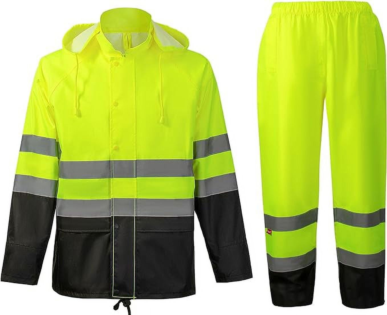 ProtectX Hi Vis Rain Suit for Men Rain Gear for Men High Visibility Waterproof Reflective Safety Jacket Class 3 Green 3X Large