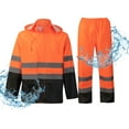 thumbnail image 1 of ProtectX Hi Vis Safety Rain Jacket and Pants, Waterproof Reflective Rain Gear for Farming Fishing Work, Men Women Rain Suit with Inner Mesh Lining and Pockets, Orange, 1 of 7