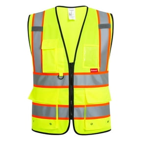 ProtectX Hi Vis Reflective Safety Vest for Men Women High Visibility Construction Work Vest with Pockets Zipper Class 2 Neon Green 3X-Large