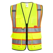 ProtectX Hi Vis Reflective Safety Vest for Men Women High Visibility Construction Work Vest with Pockets Zipper Class 2 Neon Green 3X-Large