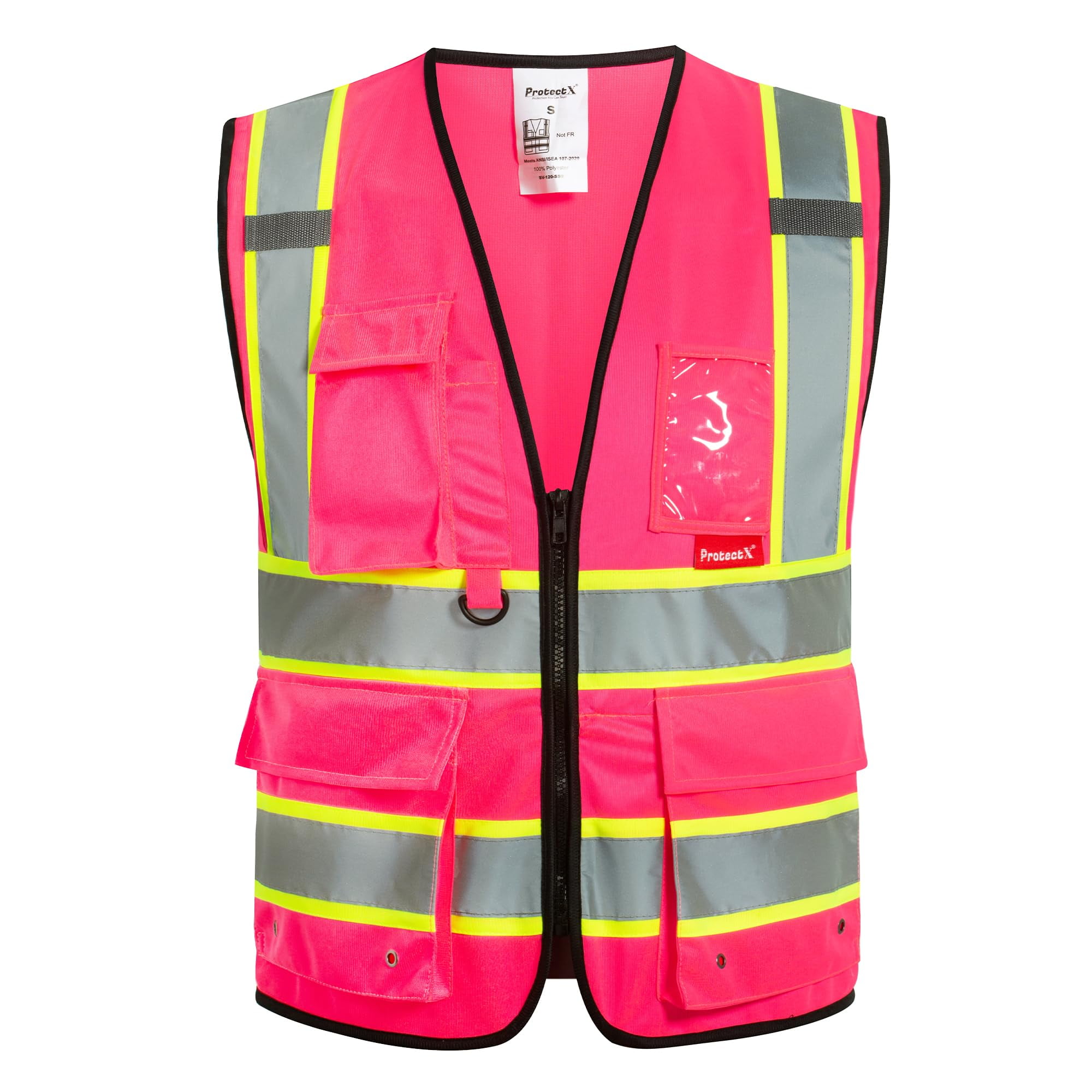 ProtectX Hi Vis Reflective Safety Vest for Men Women High Visibility Construction Work Vest with Pockets Zipper Class 2 Pink 3X-Large