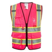 ProtectX Hi Vis Reflective Safety Vest for Men Women High Visibility Construction Work Vest with Pockets Zipper Class 2 Pink Small