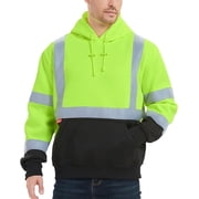 ProtectX Hi Vis Safety Hoodie for Men Women, Class 3 Reflective High Visibility Sweatshirt with Large Pocket, Long Sleeve Hooded Drawstring Pullover for Work & Construction, Green, X Large