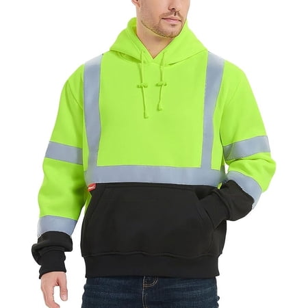ProtectX Hi Vis Safety Hoodie for Men Women, Class 3 Reflective High Visibility Sweatshirt with Large Pocket, Long Sleeve Hooded Drawstring Pullover for Work & Construction, Green, X Large